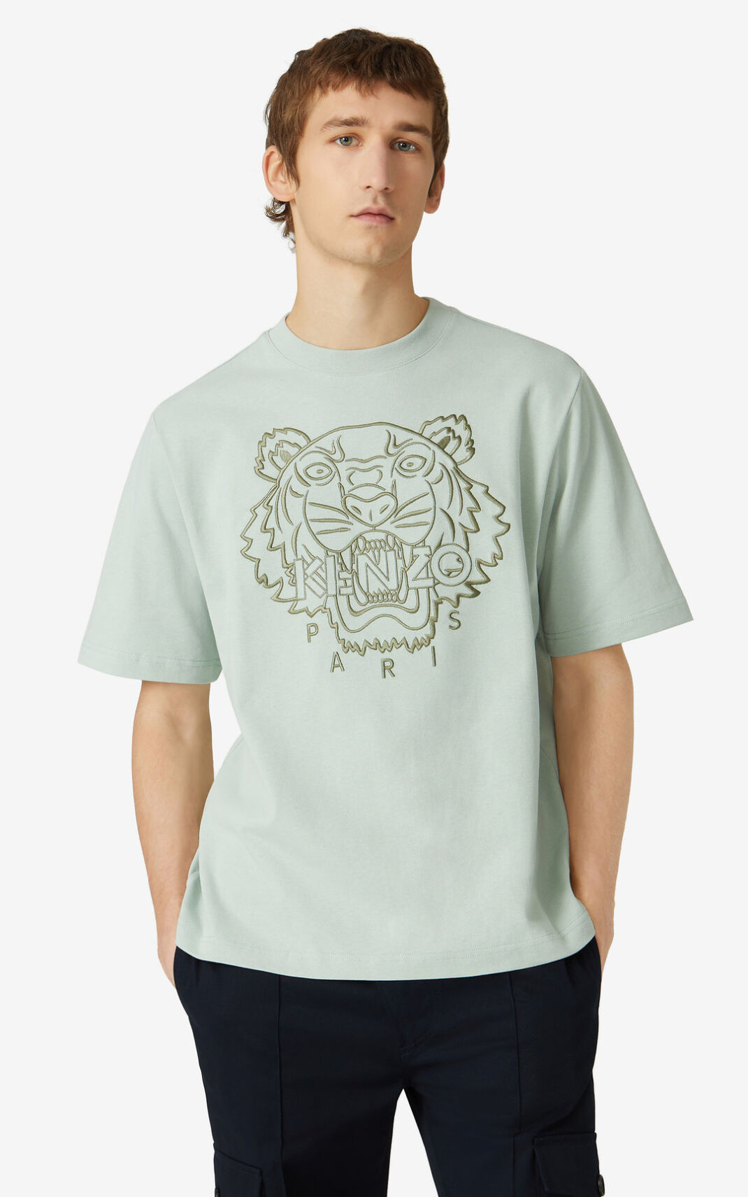 T Shirt Kenzo Tiger loose fitting Homme Vert Olive Vert | YBUA-81540